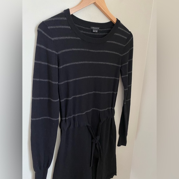 Theory Wool Blend Milly New Steady Stripe Tie Waist Fit n Flare Sweater Dress- M - Picture 3 of 11